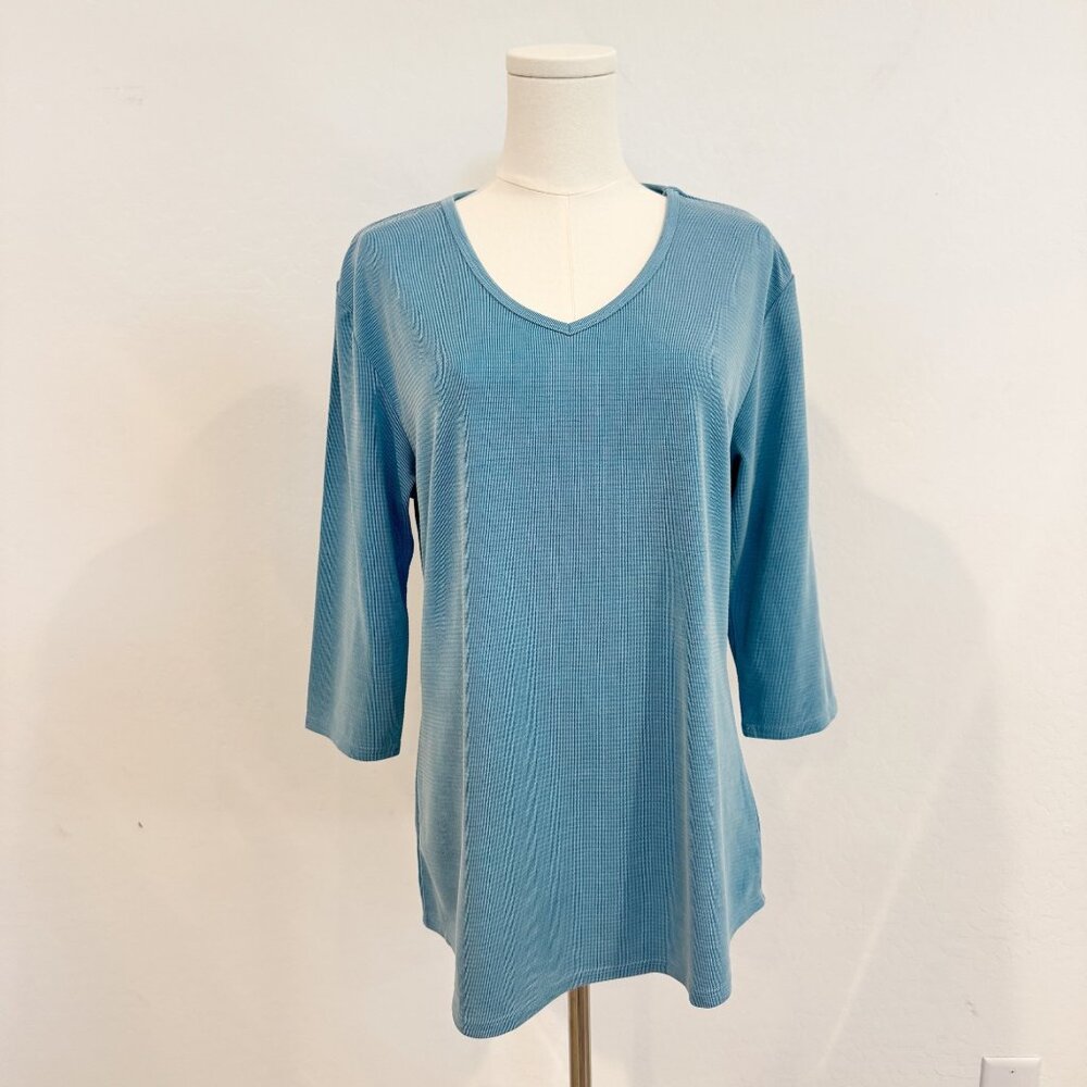 Segments V-Neck Striped Casual Shirt Blue Women's Size‎ Large